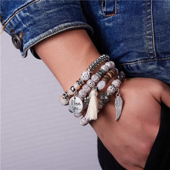 4 Pack Bohemian Bracelet Set for Women Girls Multilayer Stretch Stackable - Picture 1 of 2